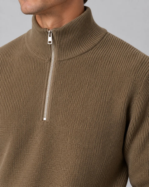 Clean Cut Copenhagen Mario 1/2 Zip Knit - Brindle Beige