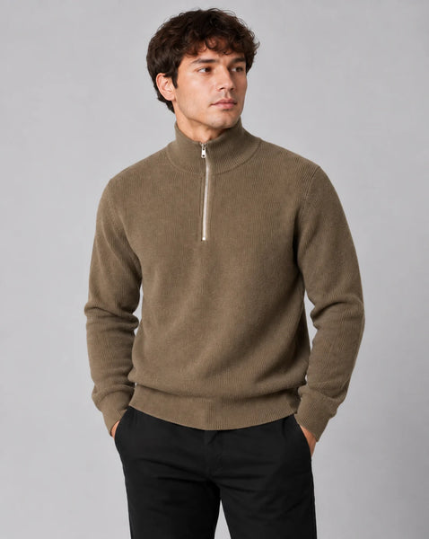 Clean Cut Copenhagen Mario 1/2 Zip Knit - Brindle Beige