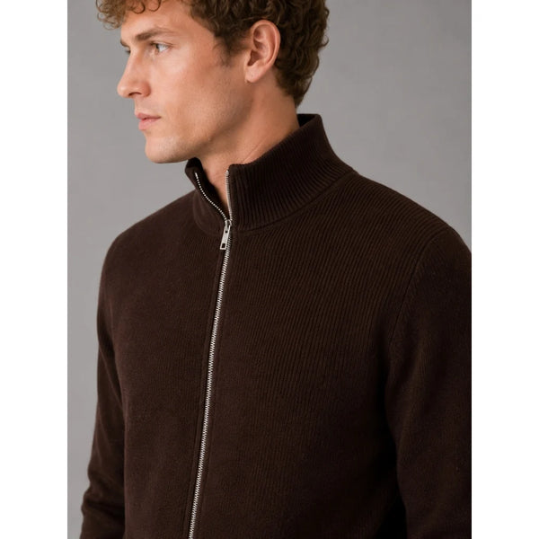 Clean Cut Copenhagen Mario Zip Cardigan - Dark Brown