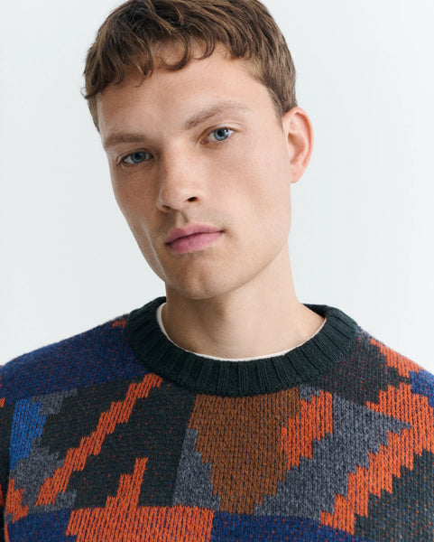 Thinking Mu Matgi Pixel Wool Sweater - Navy/Multi