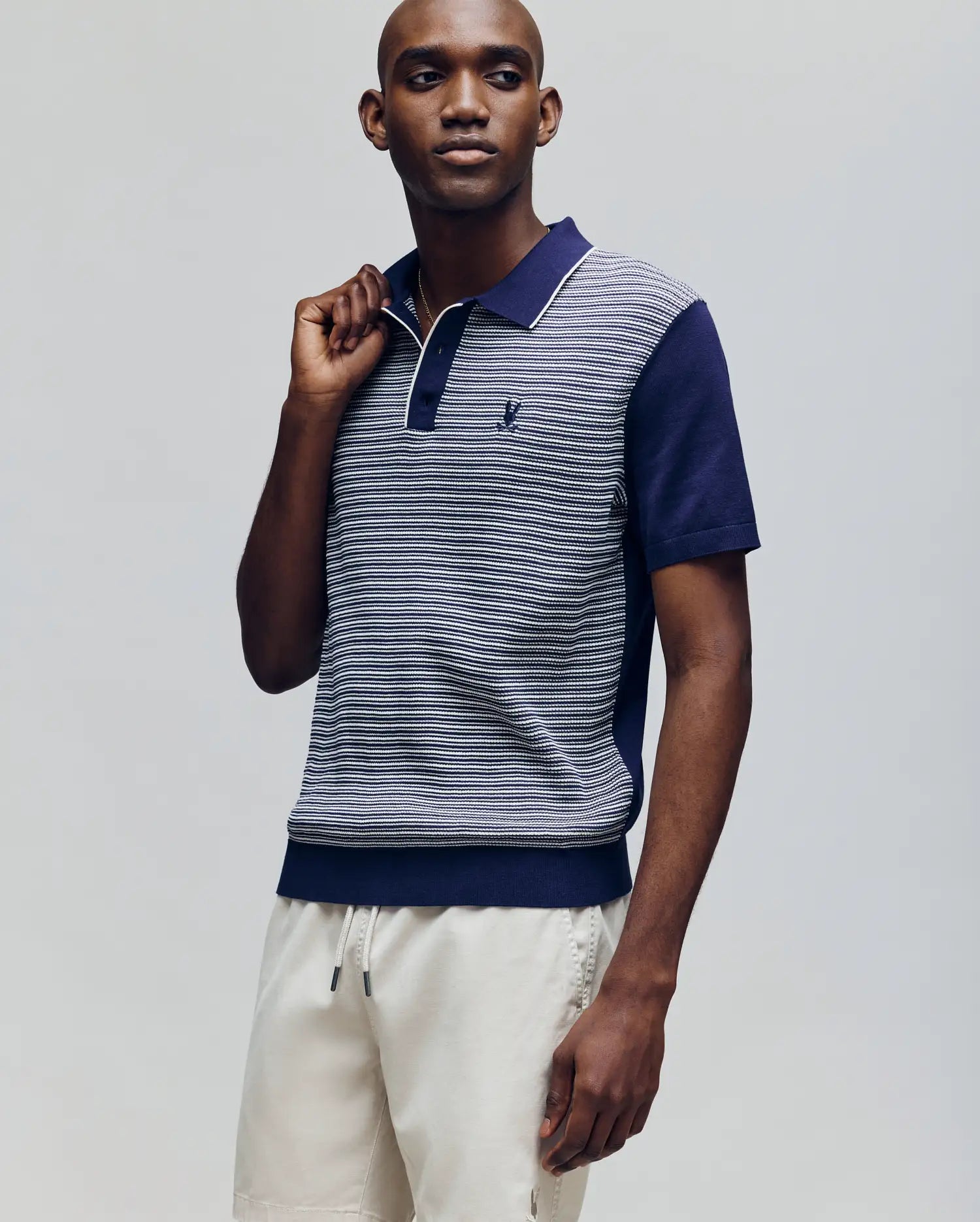 Psycho Bunny Kenny Striped Knit Polo - Evening Blue