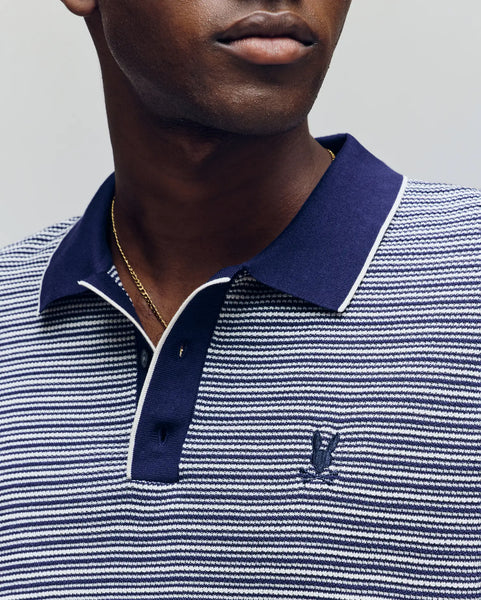 Psycho Bunny Kenny Striped Knit Polo - Evening Blue