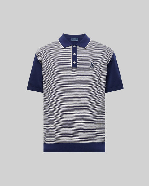 Psycho Bunny Kenny Striped Knit Polo - Evening Blue