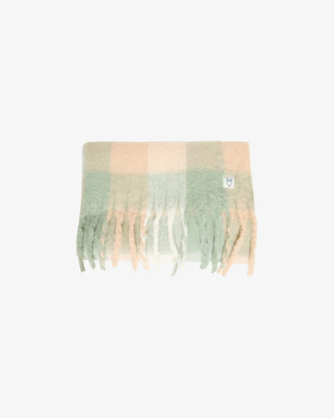 Knowledge Cotton Apparel Recycled Fringe Scarf - Light Green Check