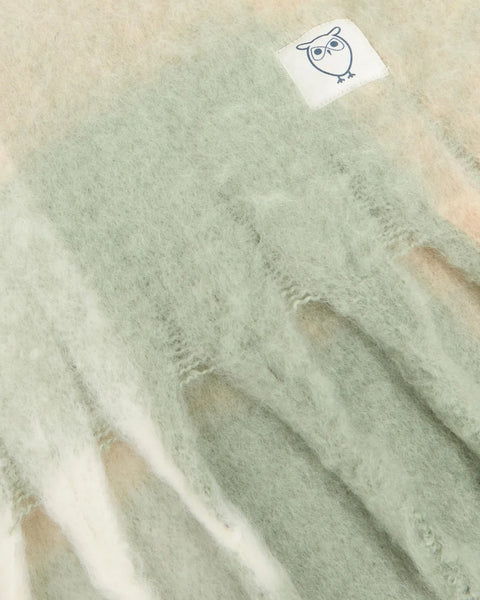 Knowledge Cotton Apparel Recycled Fringe Scarf - Light Green Check