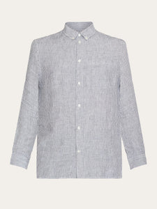 Knowledge Cotton Regular Striped Linen Shirt - Total Eclipse