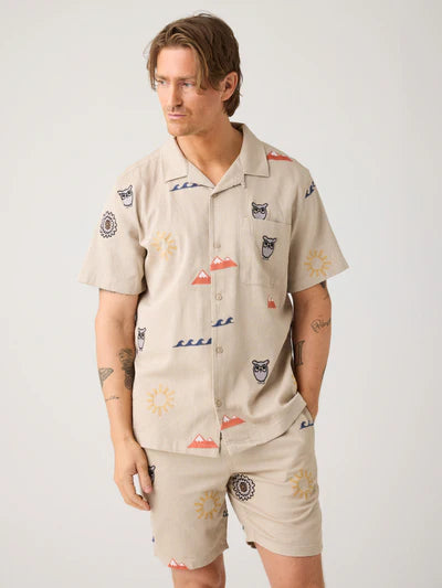 Knowledge Cotton Apparel Embroided Shirt - Light Feather Grey