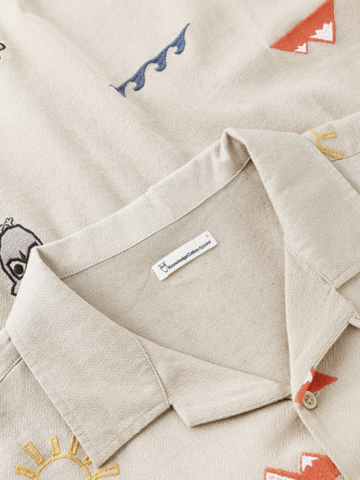 Knowledge Cotton Apparel Embroided Shirt - Light Feather Grey