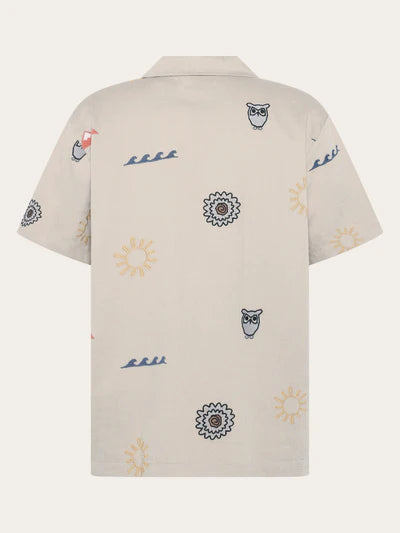 Knowledge Cotton Apparel Embroided Shirt - Light Feather Grey