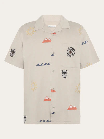 Knowledge Cotton Apparel Embroided Shirt - Light Feather Grey