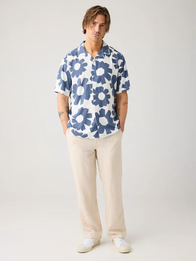 knowledge Cotton Apparel Linen Mix AOP Shirt - Blue