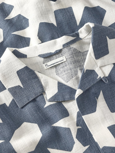 knowledge Cotton Apparel Linen Mix AOP Shirt - Blue