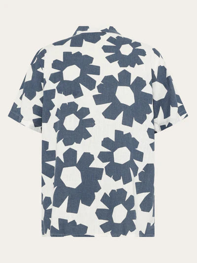 knowledge Cotton Apparel Linen Mix AOP Shirt - Blue