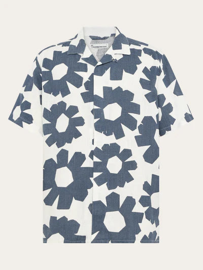 knowledge Cotton Apparel Linen Mix AOP Shirt - Blue