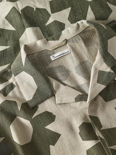 Knowledge Cotton Apparel Linen Mix AOP Shirt - Green