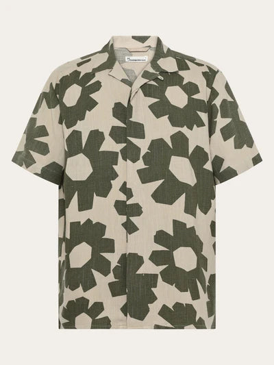 Knowledge Cotton Apparel Linen Mix AOP Shirt - Green