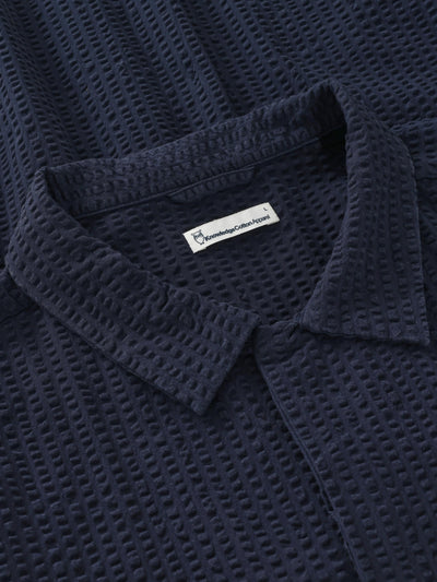 Knowledge Cotton Apparel Relaxed Seersucker S/S Shirt - Night Sky