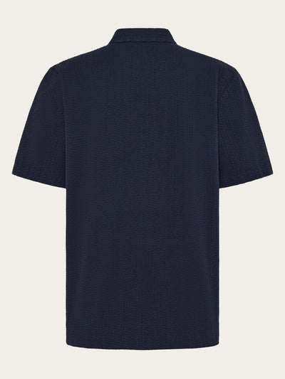 Knowledge Cotton Apparel Relaxed Seersucker S/S Shirt - Night Sky