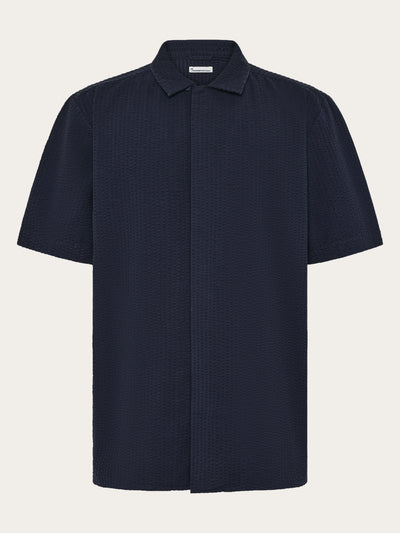Knowledge Cotton Apparel Relaxed Seersucker S/S Shirt - Night Sky
