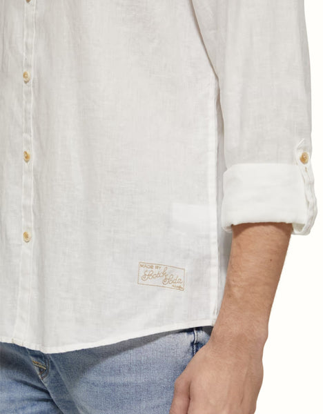 Scotch & Soda Roll Up Sleeve Linen Shirt - White
