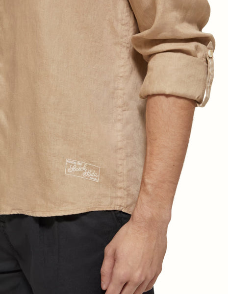 Scotch & Soda Roll Up Sleeve Linen Shirt - Seastone