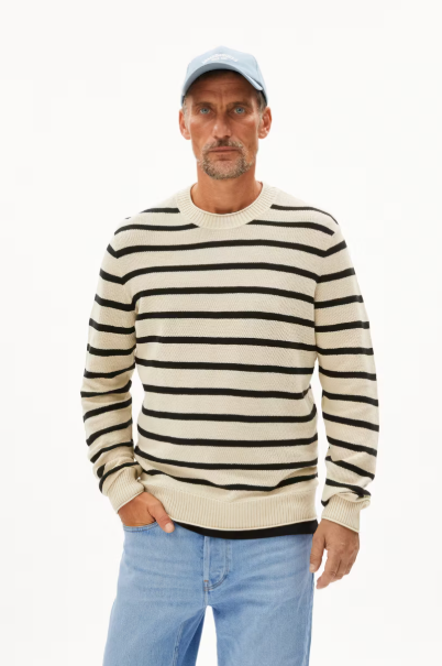 Armedangels Ajaani Lino Stripe Knit - Raw White/Black