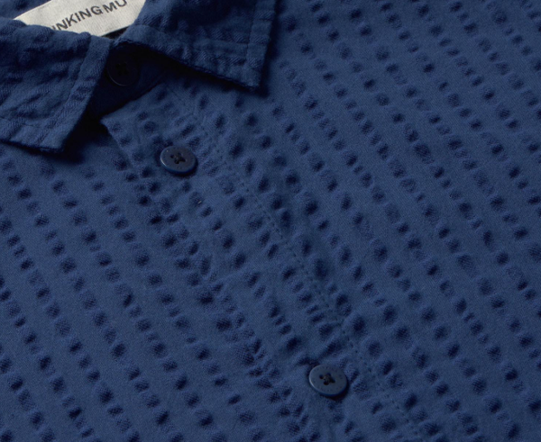 Thinking Mu  Haru Seersucker Shirt - Blue