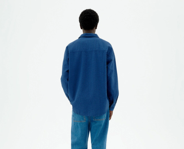 Thinking Mu  Haru Seersucker Shirt - Blue