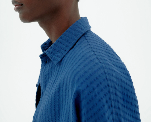 Thinking Mu  Haru Seersucker Shirt - Blue