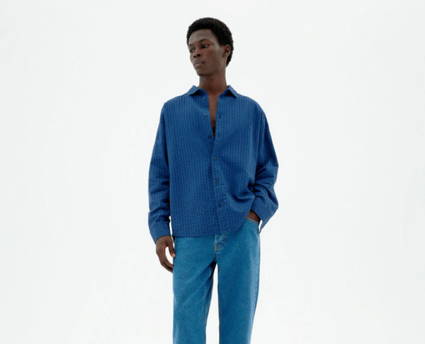 Thinking Mu  Haru Seersucker Shirt - Blue