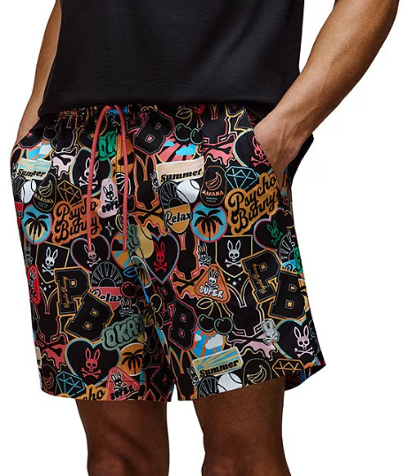 Psycho Bunny Marco AOP Swim Shorts - Black