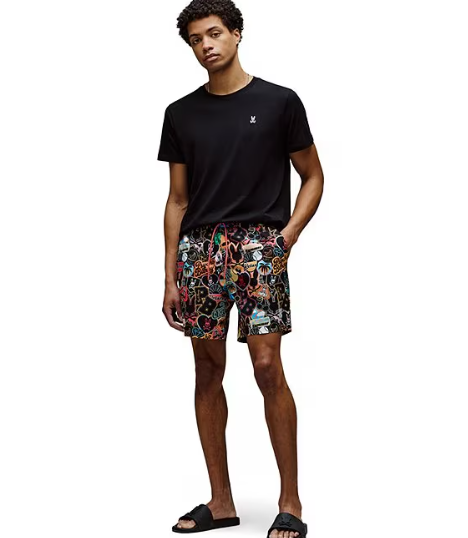 Psycho Bunny Marco AOP Swim Shorts - Black