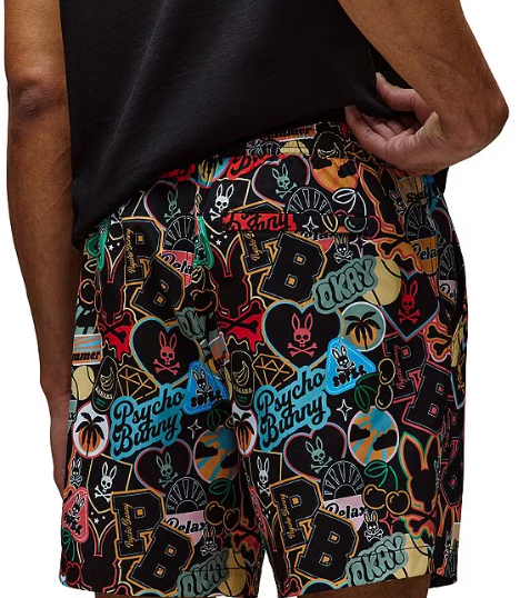 Psycho Bunny Marco AOP Swim Shorts - Black