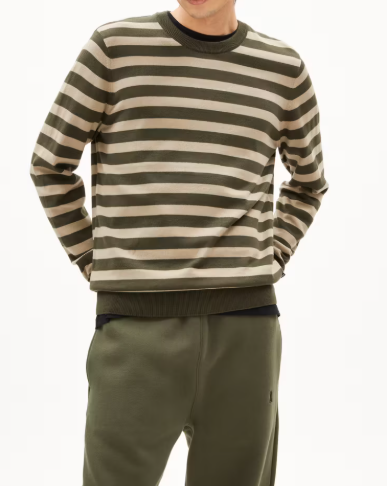 ArmedAngels Loukaa Striped Sweater - Forest Pine/Light Sage