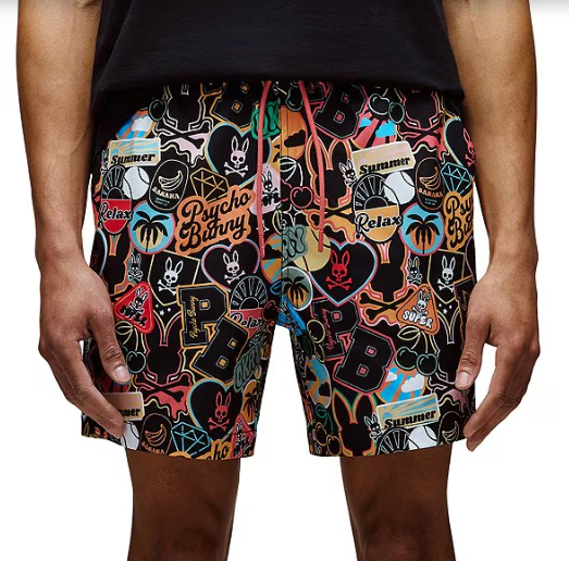 Psycho Bunny Marco AOP Swim Shorts - Black