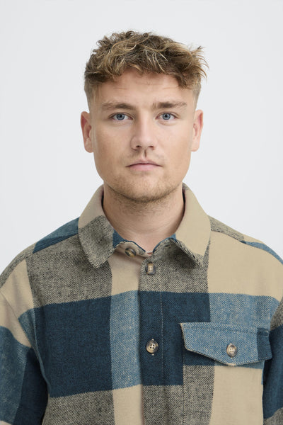 !Solid Sdmanheim Check Overshirt - Indian Teal