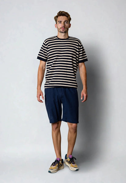 Clean Cut Copenhagen Thomas Knitted Stripe Tee - Navy/Ecru