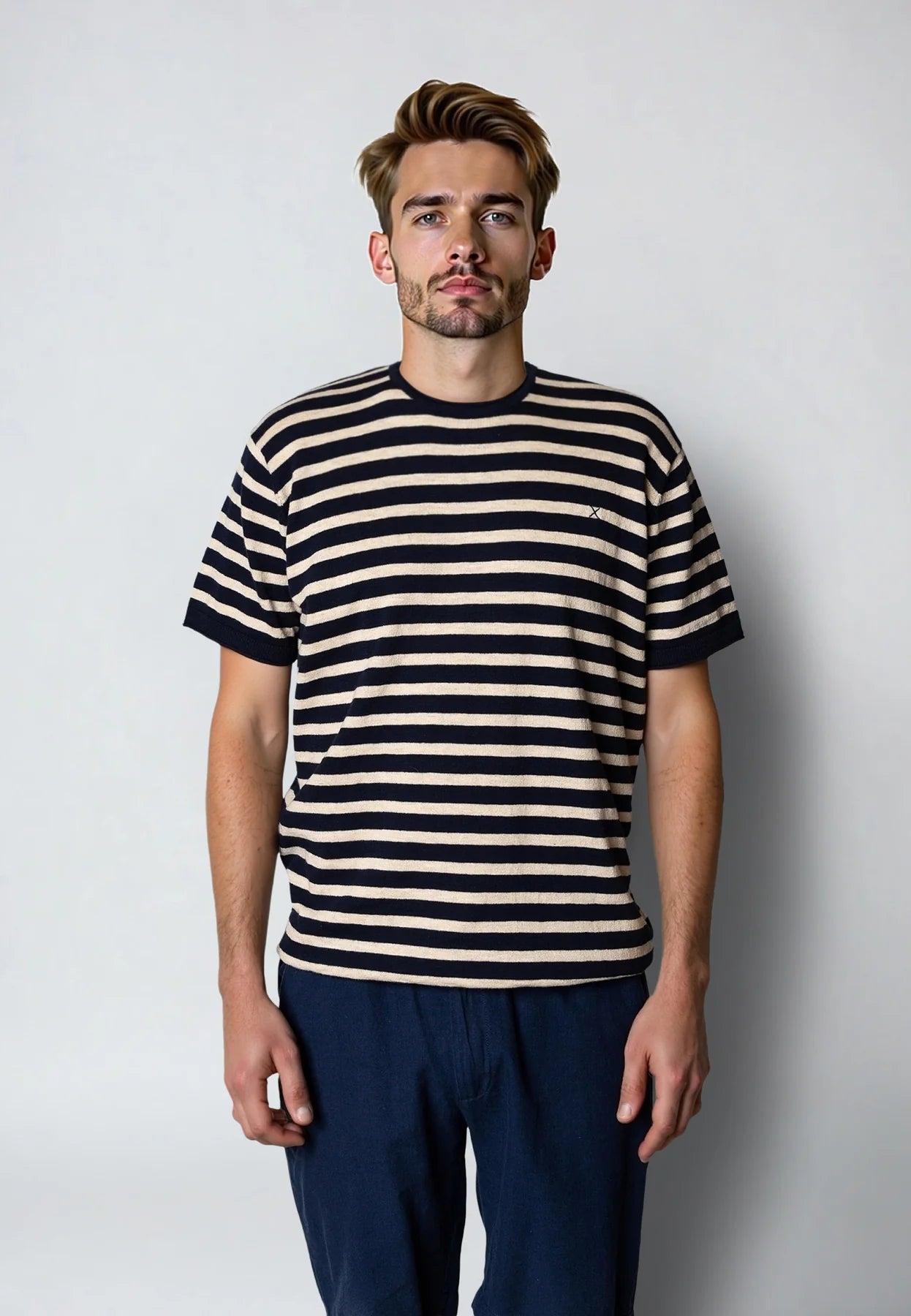 Clean Cut Copenhagen Thomas Knitted Stripe Tee - Navy/Ecru