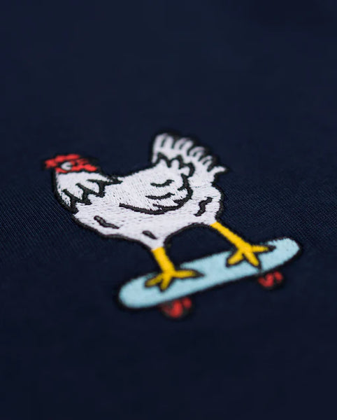 Varanacci Chicken on a Skateboard Embroidered Organic Tee - French Navy