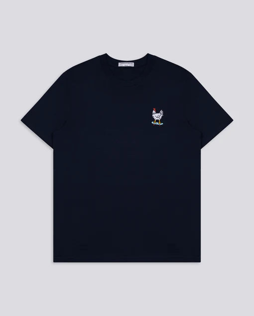Varanacci Chicken on a Skateboard Embroidered Organic Tee - French Navy