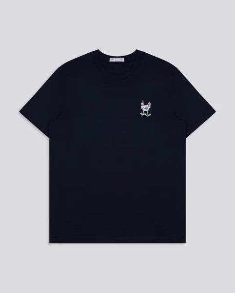 Varanacci Chicken on a Skateboard Embroidered Organic Tee - French Navy
