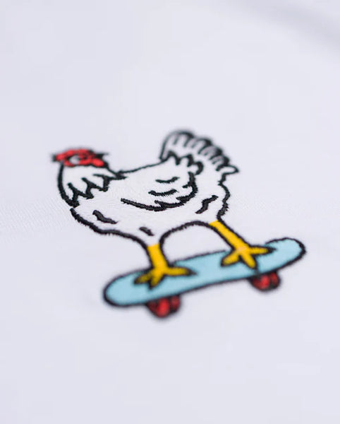 Varanacci Chicken on a Skateboard Embroidered Organic Tee - White