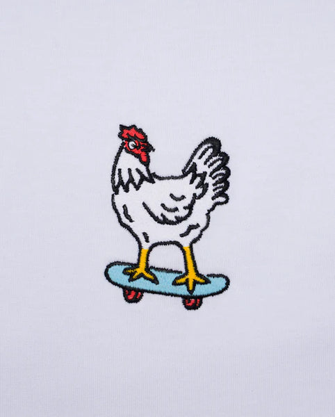 Varanacci Chicken on a Skateboard Embroidered Organic Tee - White