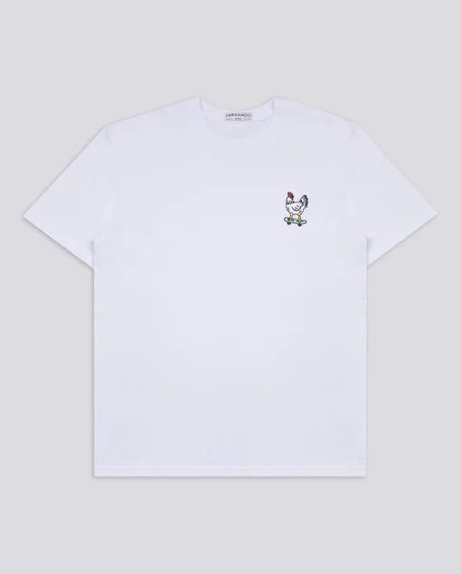 Varanacci Chicken on a Skateboard Embroidered Organic Tee - White