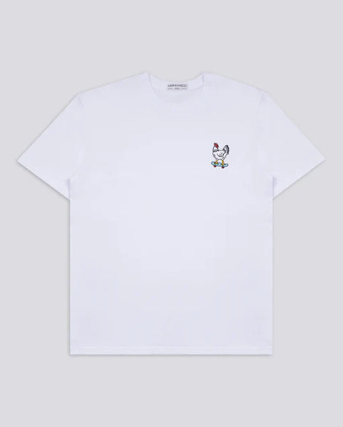 Varanacci Chicken on a Skateboard Embroidered Organic Tee - White