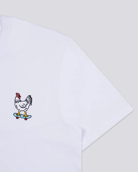 Varanacci Chicken on a Skateboard Embroidered Organic Tee - White