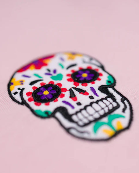 Varanacci Day Of The Dead Embroidered Organic Tee - Cotton Pink