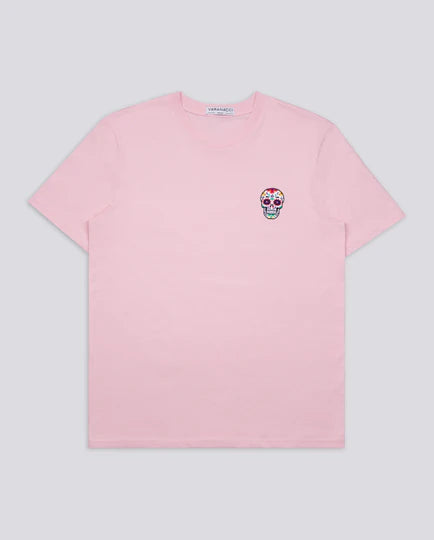 Varanacci Day Of The Dead Embroidered Organic Tee - Cotton Pink