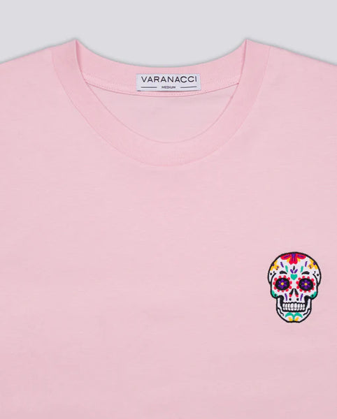 Varanacci Day Of The Dead Embroidered Organic Tee - Cotton Pink