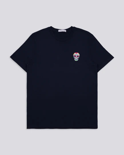 Varanacci Day Of The Dead Embroidered Organic Tee - French Navy